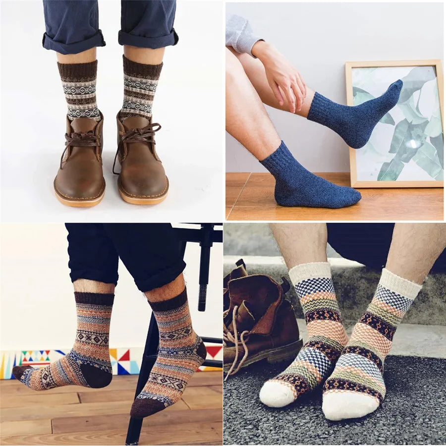 5 Pairs/Lot Wool Socks Men Winter Warm Cashmere Comfortable Long Crew Casual Bohemian Sock Male Gift for Husband Father 4 Styles