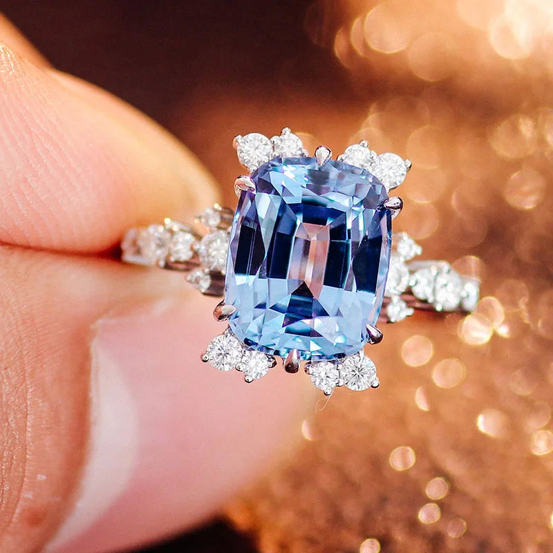 Luxury Custom Solitaire 14K Solid Gold Engagement Ring Lab Grown Sapphire Moissanite Diamond Halo Customizable Lab Gemstone Ring