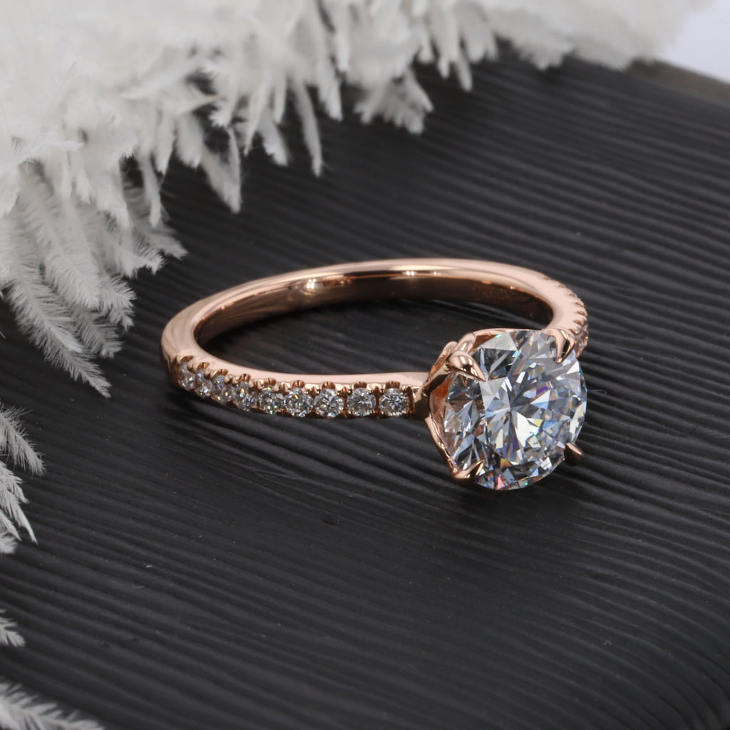 Customized White Rose Gold Engagement Ring 1.5ct DEF Round Moissanite Jewelry