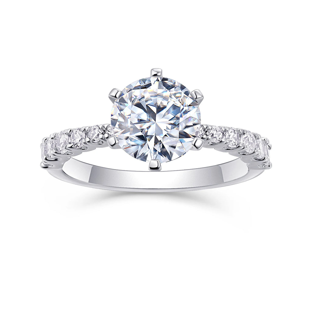 2 Ct Round Brilliant Moissanite Ring Wedding Engagement Ring S925 Silver White Color Rhodium Plated with GRA Certificate Ring