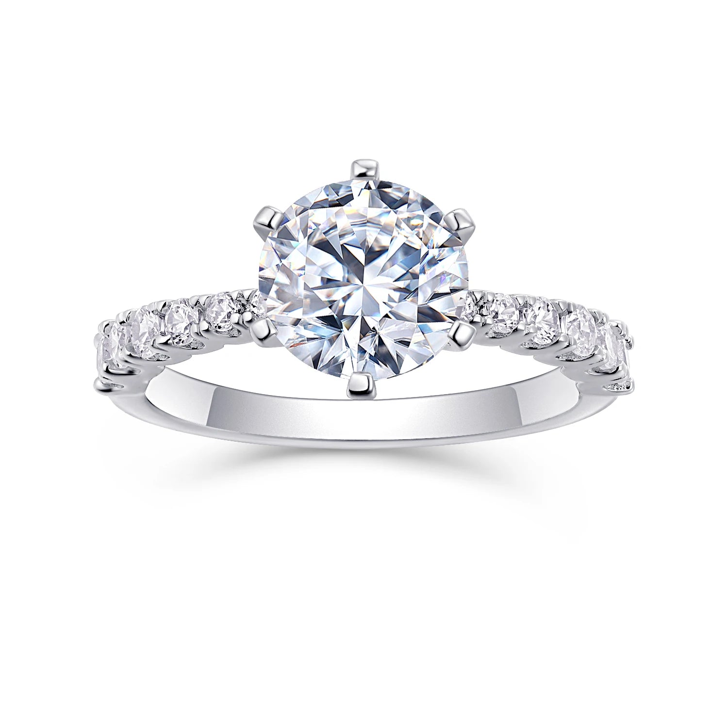 2 Ct Round Brilliant Moissanite Ring Wedding Engagement Ring S925 Silver White Color Rhodium Plated with GRA Certificate Ring