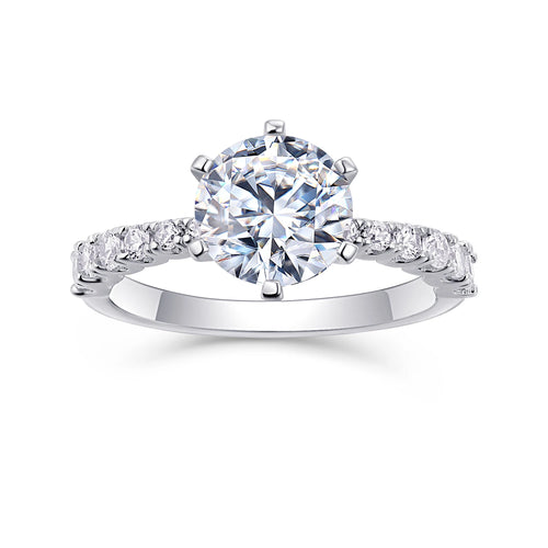 2 Ct Round Brilliant Moissanite Ring Wedding Engagement Ring S925 Silver White Color Rhodium Plated with GRA Certificate Ring