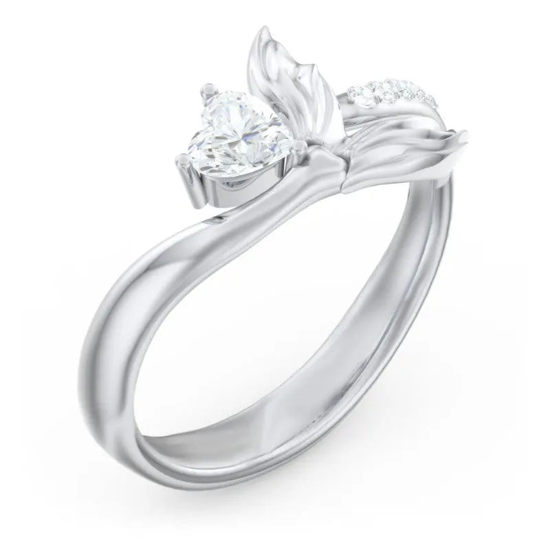 F1685 White Gold Diamond Ring Heart Cut Natural Diamond Engagement Ring For Women D Color