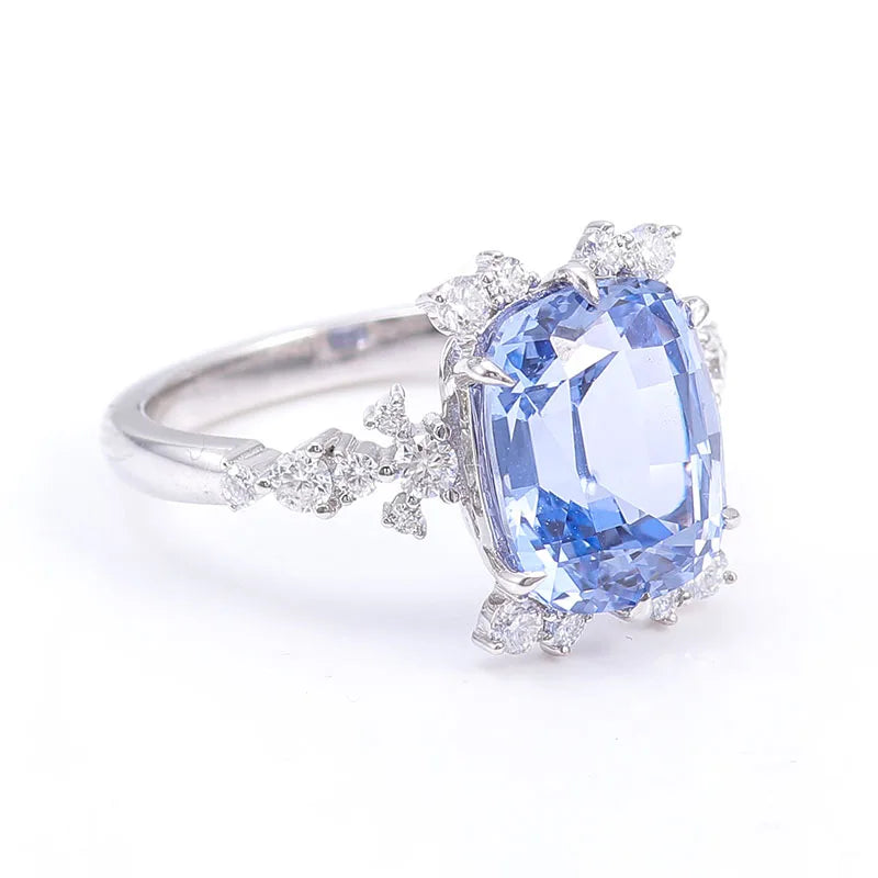 Luxury Custom Solitaire 14K Solid Gold Engagement Ring Lab Grown Sapphire Moissanite Diamond Halo Customizable Lab Gemstone Ring