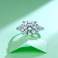 5.4 CTW 3 Stone Round Moissanite Engagement Ring S925 Sterling Silver with Paved Side Stones Fine Jewelry