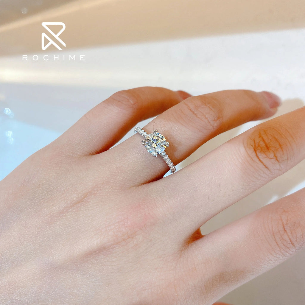 Rochime Brilliant love Engagement Ring S925 Silver Rhodium Plated   Classic  Jewelry for Women