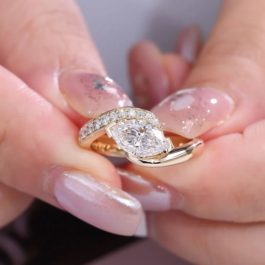 Pass Diamond Tester IGI IGI Certified 14K Solid Gold Lab Grown Diamond Wedding Ring Marquise Cut  Lab Diamond Engagement Ring