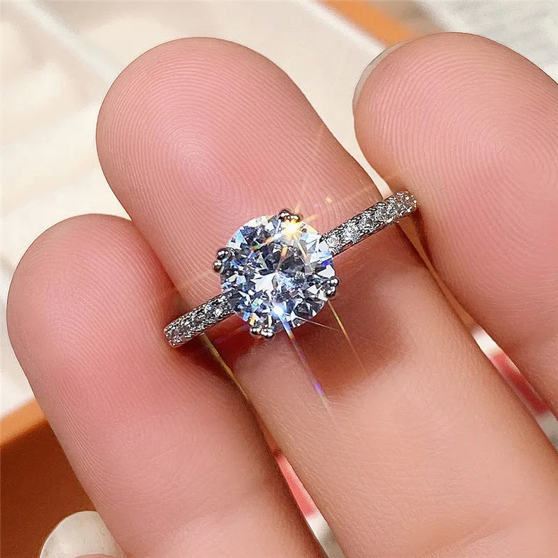 F1289 Women's White Gold Diamond Engagement Ring Round Brilliant Cut Natural D Color Side Diamonds