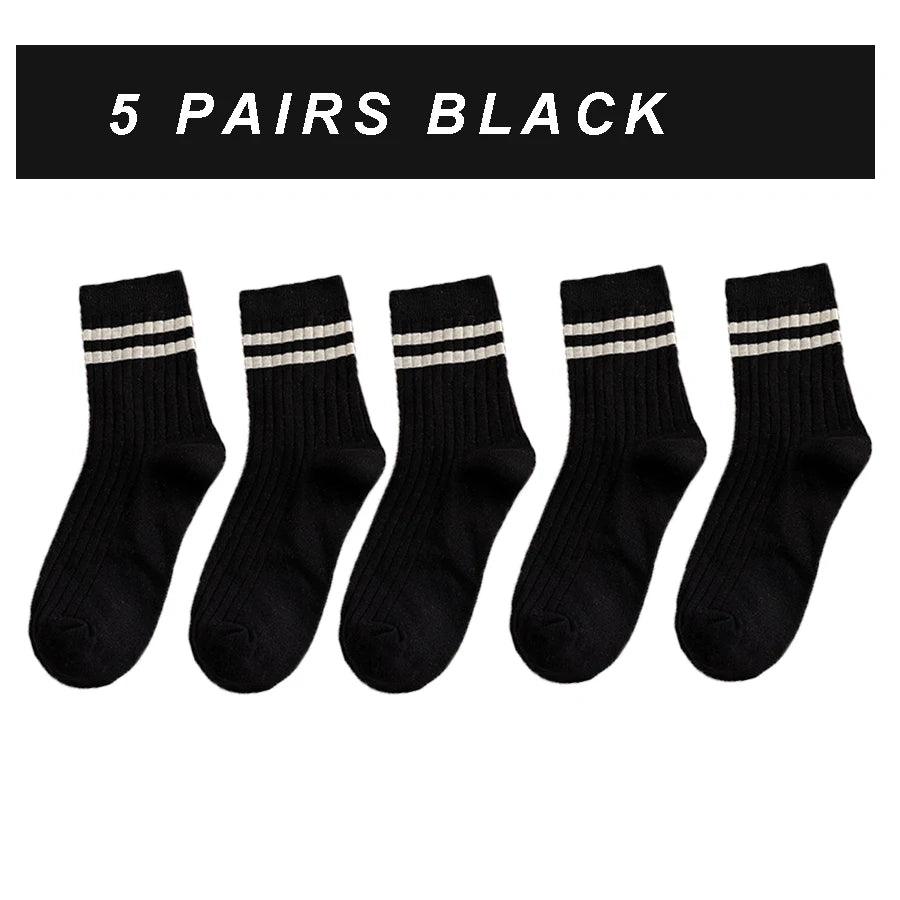 5/7 Pairs Men's New Striped Casual Breathable Socks High Quality Harajuku Retro Socks Men's Socks Autumn Winter One Size 38-44