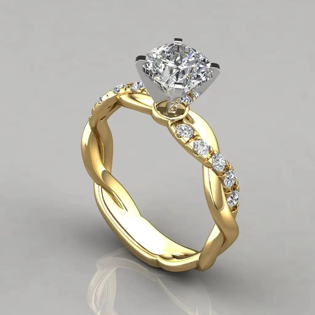 Wedding Ring For Women | Gold Plated Two-color Diamond Ring | Engagement Ring