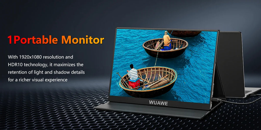 WUAWE 15.6 inch Portable Monitor Laptop, 15.6-inch 1080p72 NTSC 100 sRGB USB C HDMI Travel External Second Computer Screen HDRi