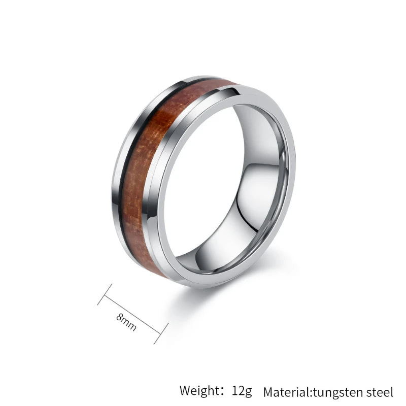 Men Women Engagement Wedding Anniversary Commemorative Rings Tungsten Steel Wood Grain Veneer Ring Fashion Jewelry Accessories