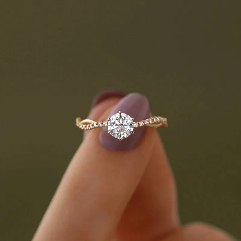 Monkton 14K Gold 925 Sterling Silver Wedding Rings for Women Classic Round Zircon Ring For Bridal Girls Party Propose Gifts