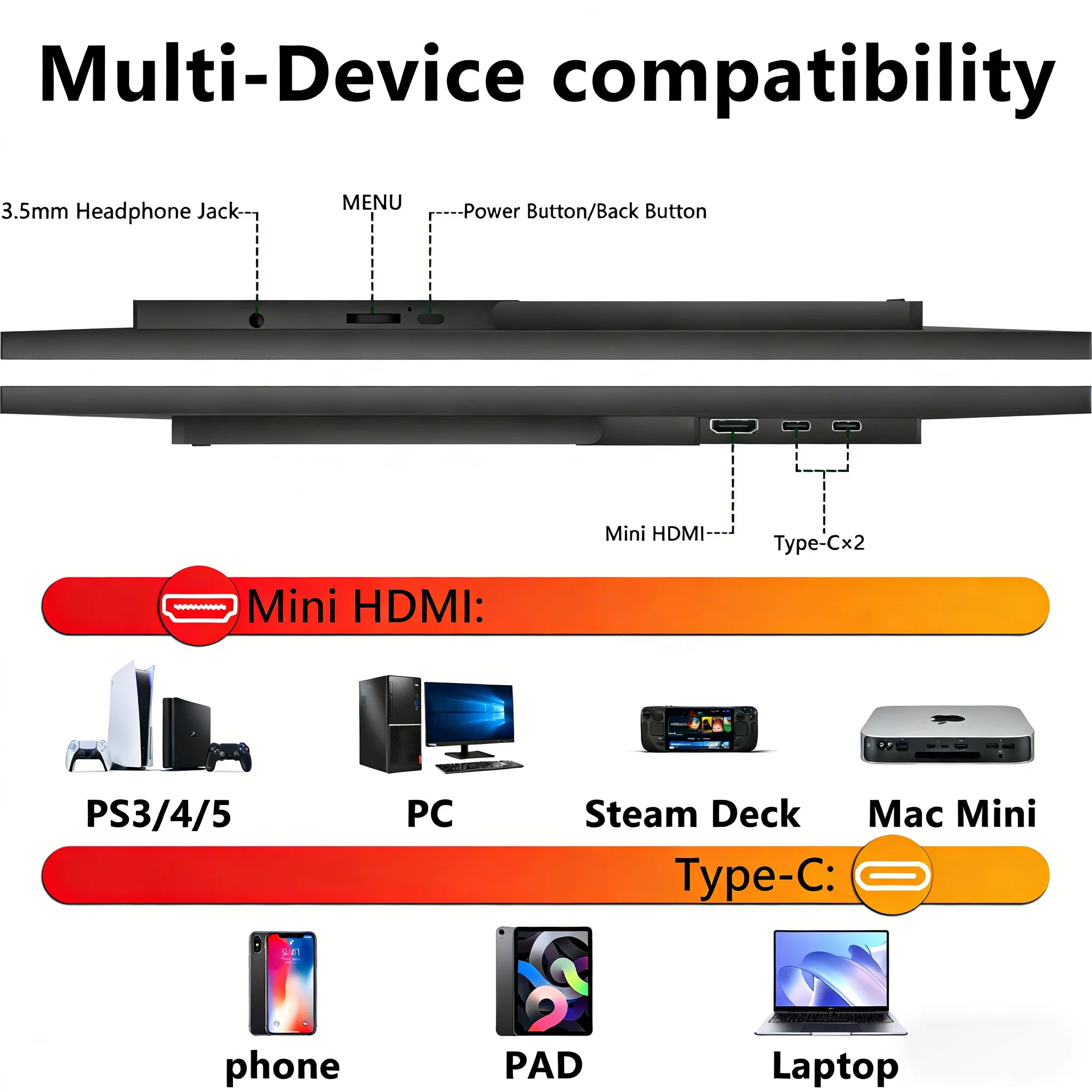 13.3'' Portable Touch Screen Monitor Display 1920*1200 16:10 IPS Panel 100% sRGB Extend Monitor For Mobile Phone Gaming TV Box
