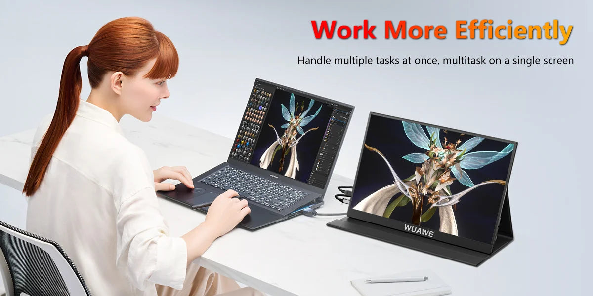 WUAWE 15.6 inch Portable Monitor Laptop, 15.6-inch 1080p72 NTSC 100 sRGB USB C HDMI Travel External Second Computer Screen HDRi
