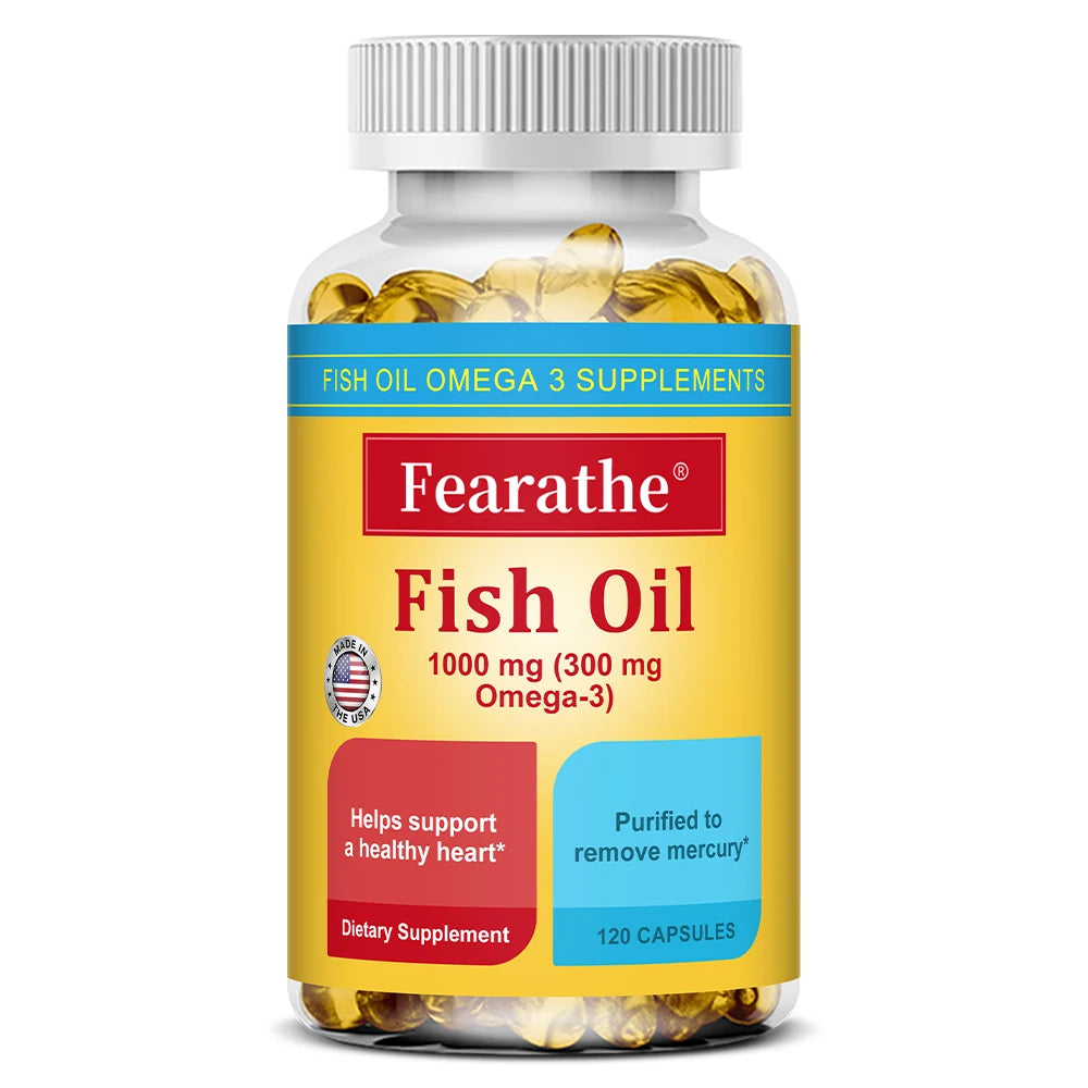 Fish Oil Omega-3 Supplement 1000mg - Supports Heart, Brain, and Joint Health - 120 High-Purity Softgels