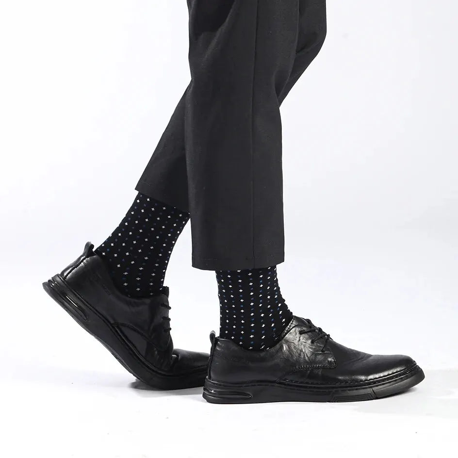 6 Pairs Men Dress Socks High Quality Cotton Business Casual Soft Brand Fashion Design Blue Dots Pattern Plus Size Long Male Sock