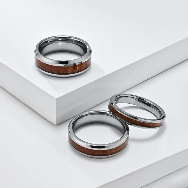 Men Women Engagement Wedding Anniversary Commemorative Rings Tungsten Steel Wood Grain Veneer Ring Fashion Jewelry Accessories