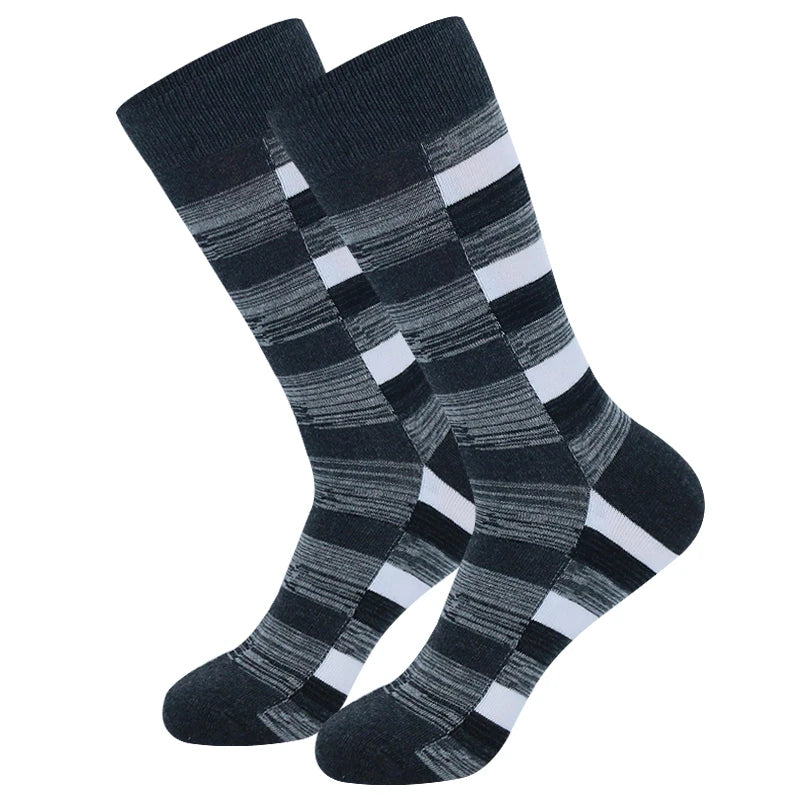 5 Pairs Mens Dress Socks stripe Plus Size，High Quality Combed Cotton Crew Socks，Black Cool Breathable Casual Socks for men