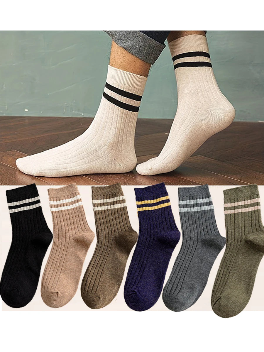 5/7 Pairs Men's New Striped Casual Breathable Socks High Quality Harajuku Retro Socks Men's Socks Autumn Winter One Size 38-44