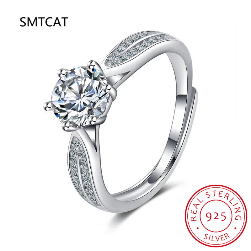 Real 3 Carat Moissanite Engagement Ring Luxury Bridal Set Solitaire Wedding Promise Ring Lab Diamond Sterling Silver Band