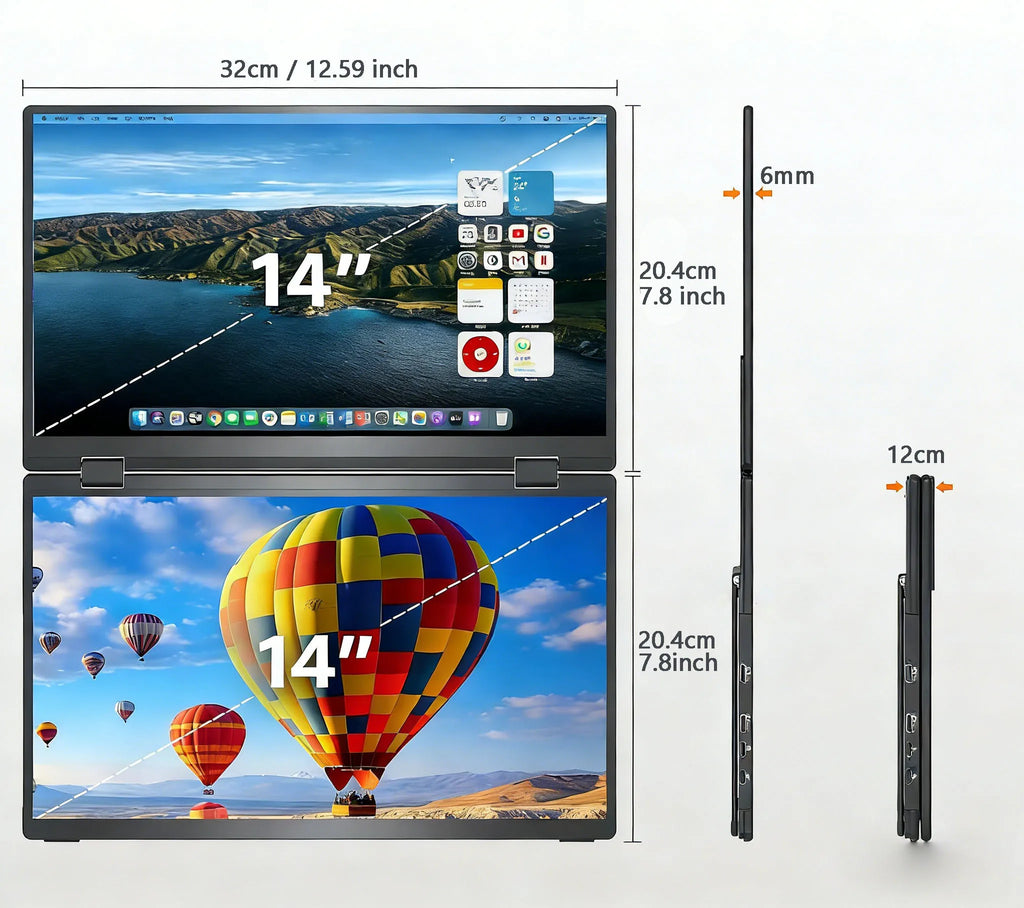 14 Inch Portable Dual Monitor 2240x1400 QHD IPS External Display USB-C & HDMI Plug-and-Play Second Screen Extender For Laptop