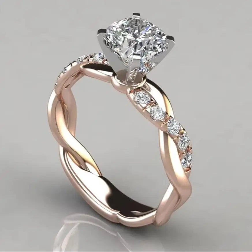 Wedding Ring For Women | Gold Plated Two-color Diamond Ring | Engagement Ring
