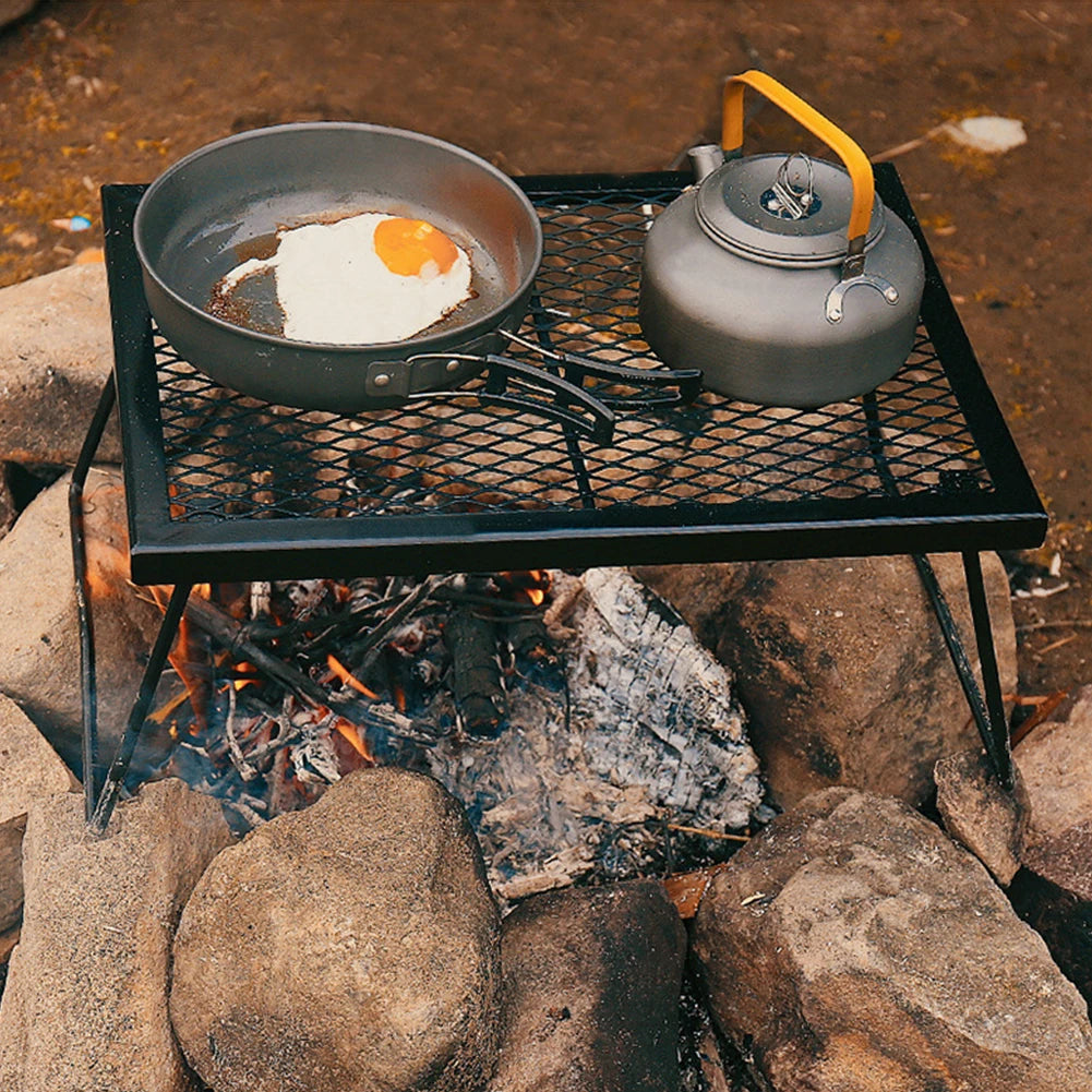 Campfire Grill Grate Folding Camp Fire Cooking Rack Foldable Over Fire Camp Grill Heavy Duty for Outdoor BBQ Camping
