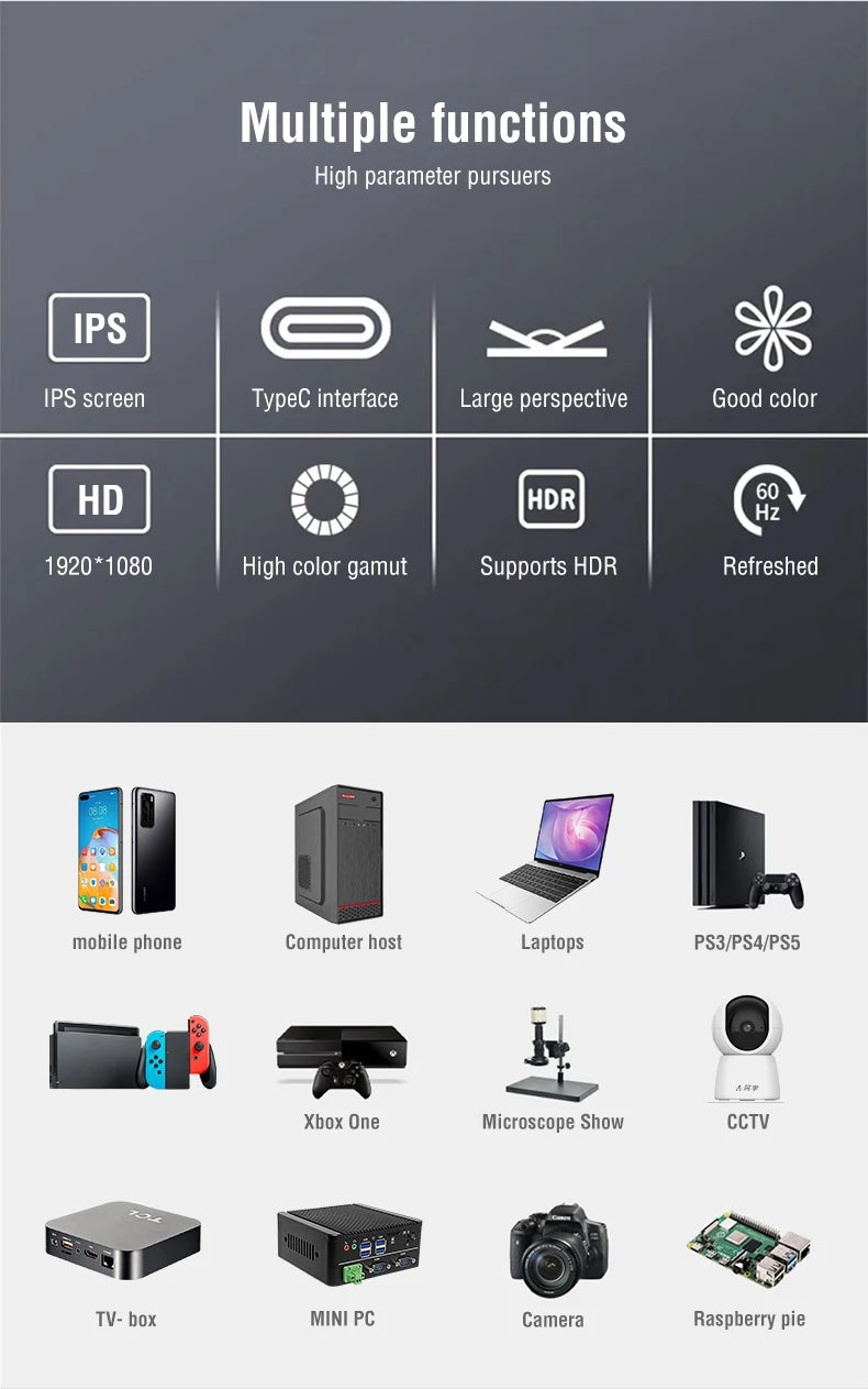 Anmite 15.6-Inch Portable Touch Monitor Non-touch optional 1080P HDR 16:9  For XBox PS4 / 5 Switch Cell Phone PC Loptop Extensio