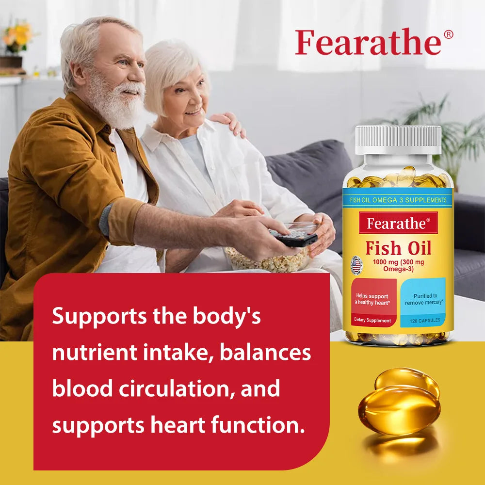 Fish Oil Omega-3 Supplement 1000mg - Supports Heart, Brain, and Joint Health - 120 High-Purity Softgels