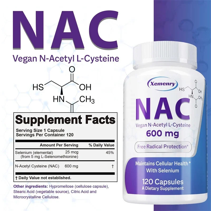 NAC Capsules 600mg - Support Skin Health, Antioxidant, Detox, Enhance Immunity - Non-GMO