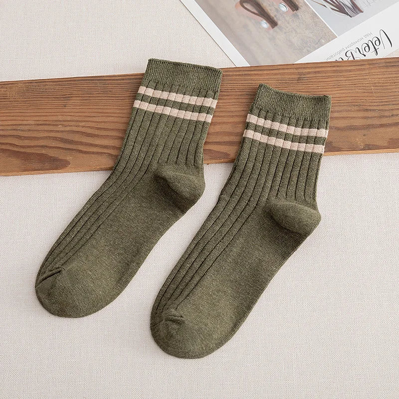 5/7 Pairs Men's New Striped Casual Breathable Socks High Quality Harajuku Retro Socks Men's Socks Autumn Winter One Size 38-44