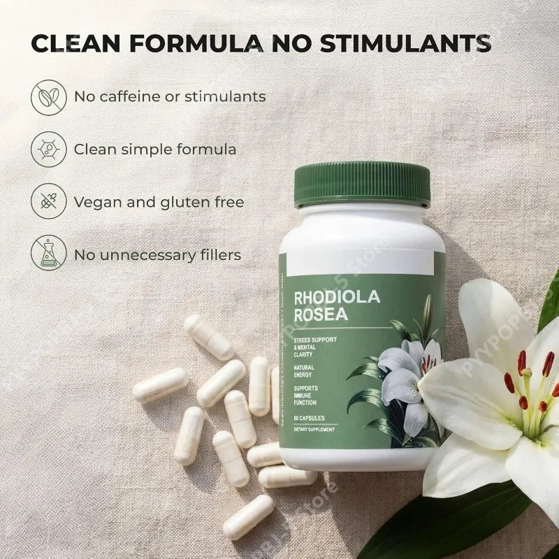 Rhodiola Rosea Supplement Golden Root Adaptogen Capsules Hodiola Rosea Extract Powder Alternative with Salidroside 60 Capsules