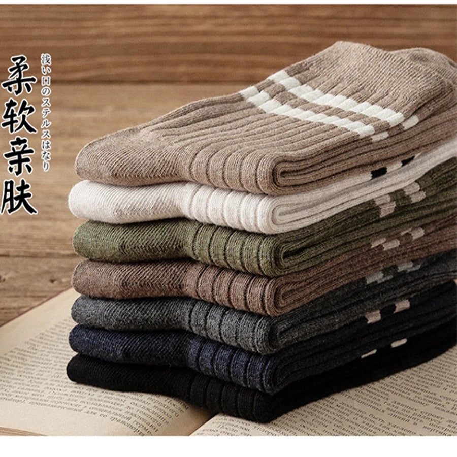 5/7 Pairs Men's New Striped Casual Breathable Socks High Quality Harajuku Retro Socks Men's Socks Autumn Winter One Size 38-44