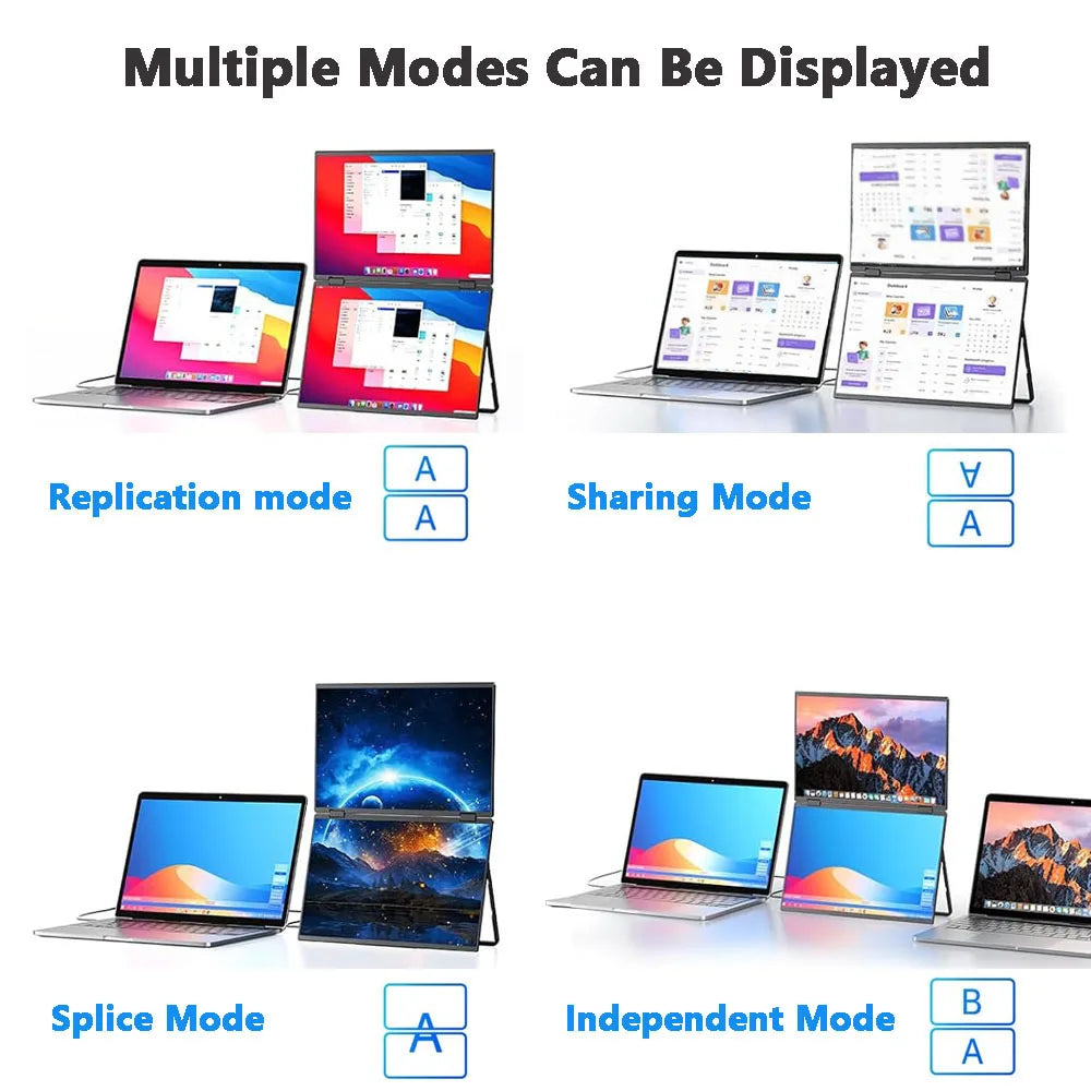 14 Inch Portable Dual Monitor 2240x1400 QHD IPS External Display USB-C & HDMI Plug-and-Play Second Screen Extender For Laptop
