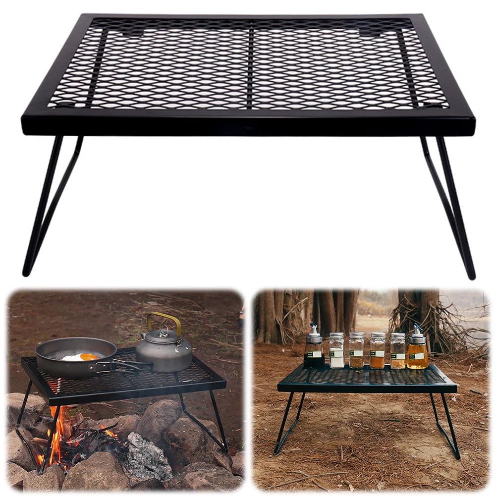 Campfire Grill Grate Folding Camp Fire Cooking Rack Foldable Over Fire Camp Grill Heavy Duty for Outdoor BBQ Camping