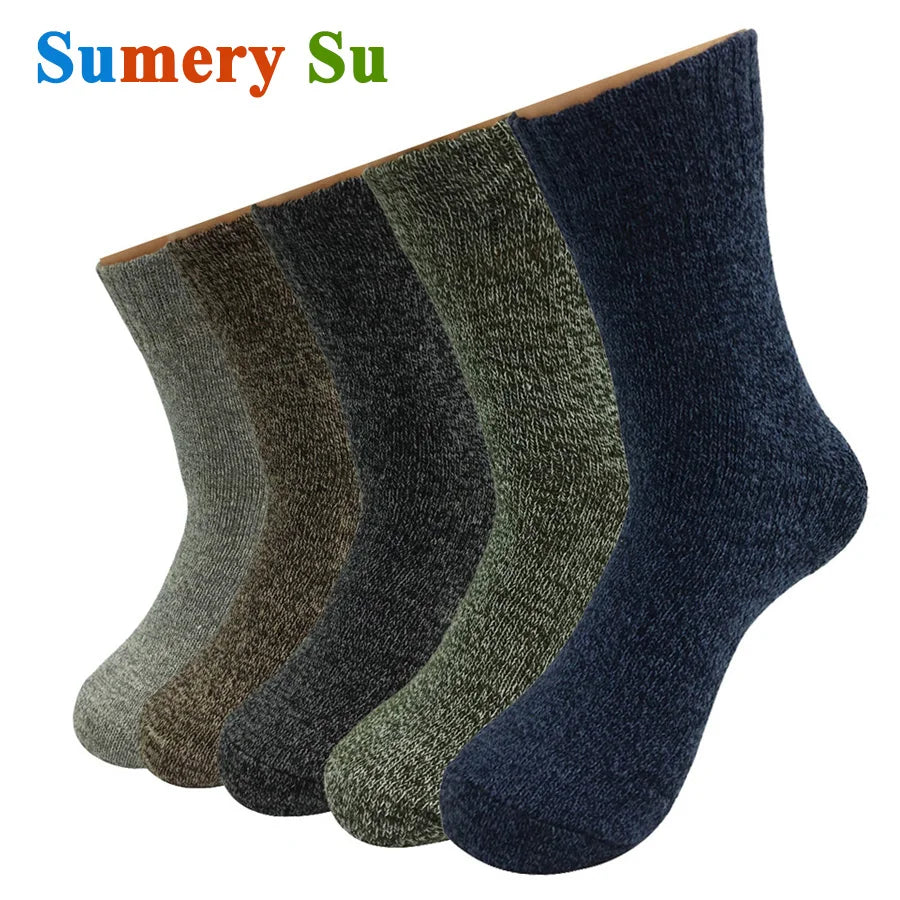 5 Pairs/Lot Wool Socks Men Winter Warm Cashmere Comfortable Long Crew Casual Bohemian Sock Male Gift for Husband Father 4 Styles