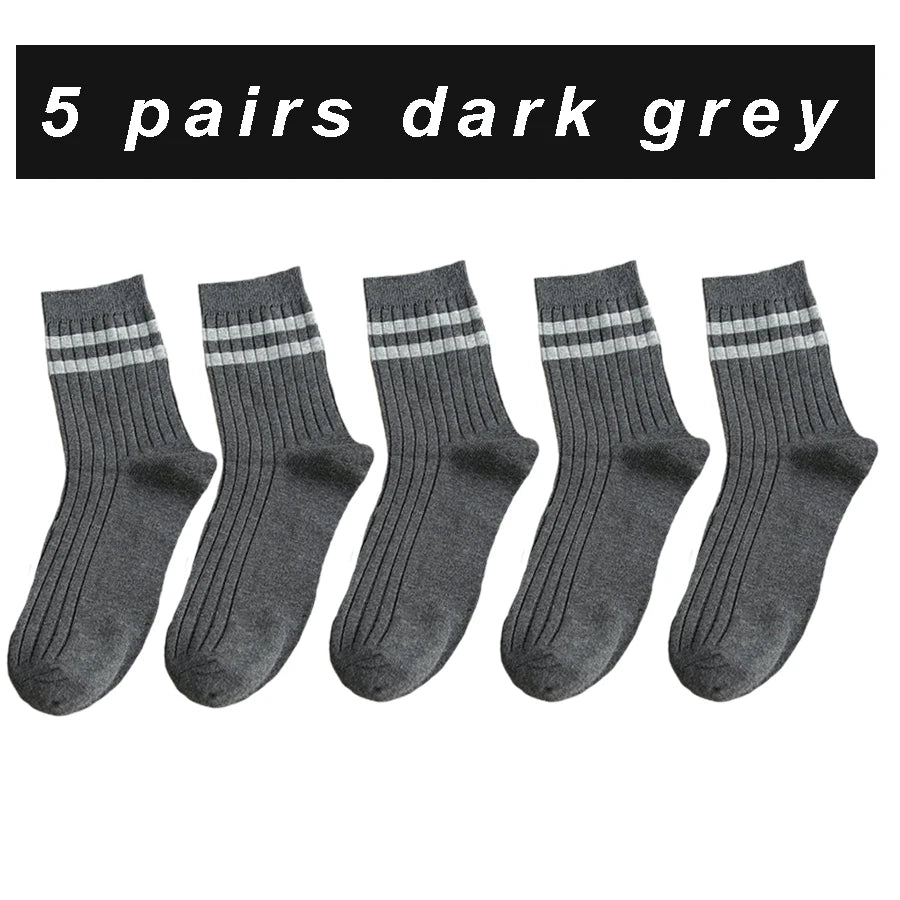 5/7 Pairs Men's New Striped Casual Breathable Socks High Quality Harajuku Retro Socks Men's Socks Autumn Winter One Size 38-44