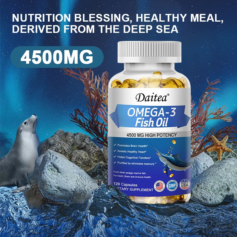 Omega 3 Fish Oil-Supports Brain,Cardiovascular and Skin Health,Benefits The Nervous System,Antioxidant Effects-Easy To Swallow
