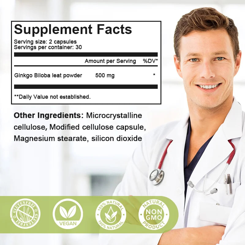 Ginkgo Biloba for Brain & Memory Support - Cognitive Function & Focus Enhancer, Mental Clarity Supplement
