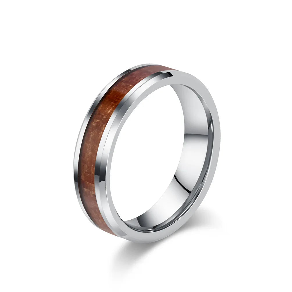 Men Women Engagement Wedding Anniversary Commemorative Rings Tungsten Steel Wood Grain Veneer Ring Fashion Jewelry Accessories