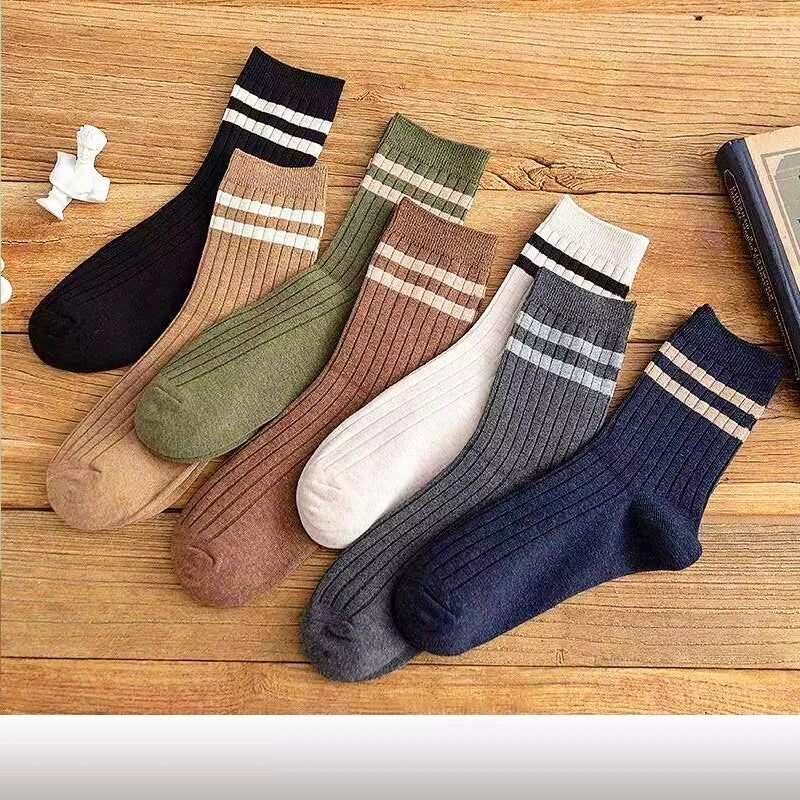 5/7 Pairs Men's New Striped Casual Breathable Socks High Quality Harajuku Retro Socks Men's Socks Autumn Winter One Size 38-44