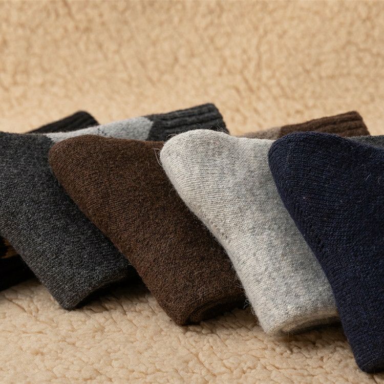 Winter Thick Warm Men's Merino Wool Socks Diamond Plaid Fashion Terry Socks High Quality Harajuku Retro Casual Socks For Men