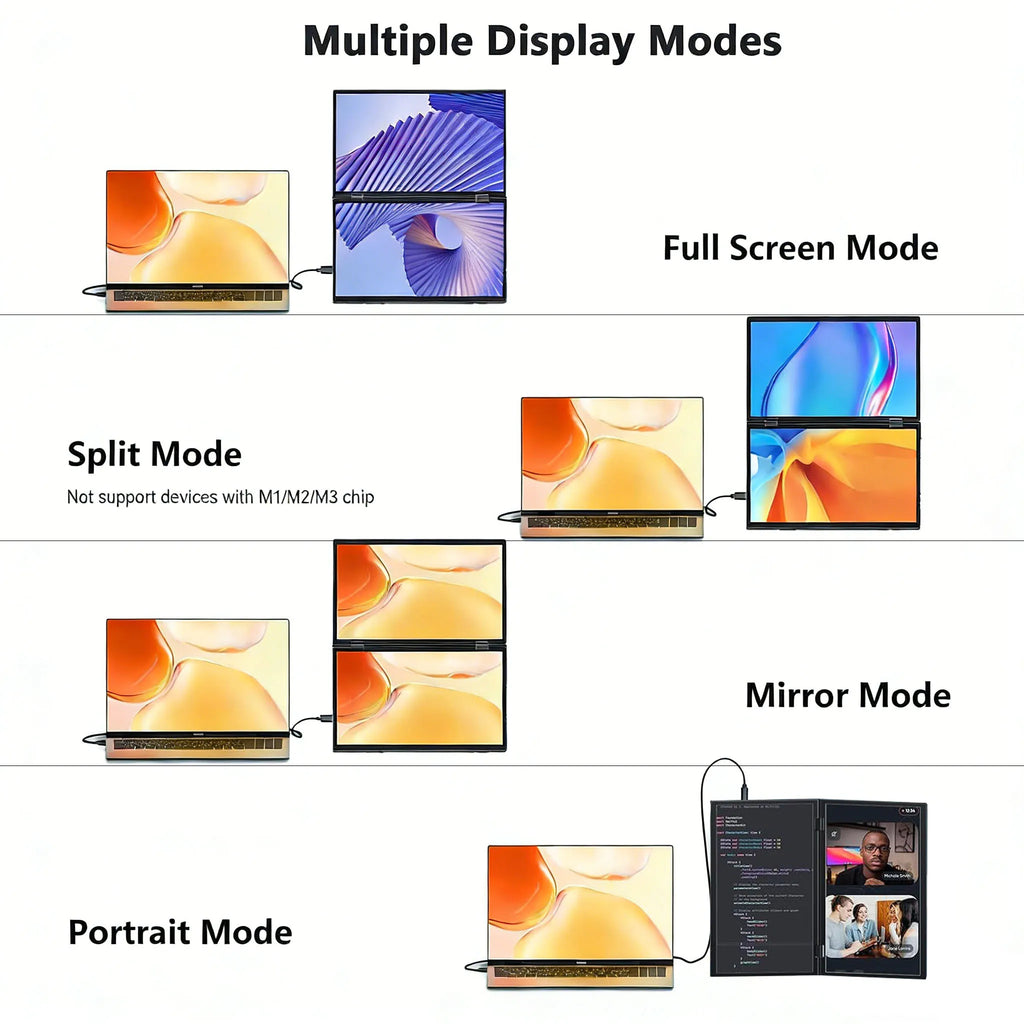 14'' Portable Monitors Dual Screen1920*1200 1.2K Triple Pc Display Laptop Screen Extender Folding Stacked Dual Monitors