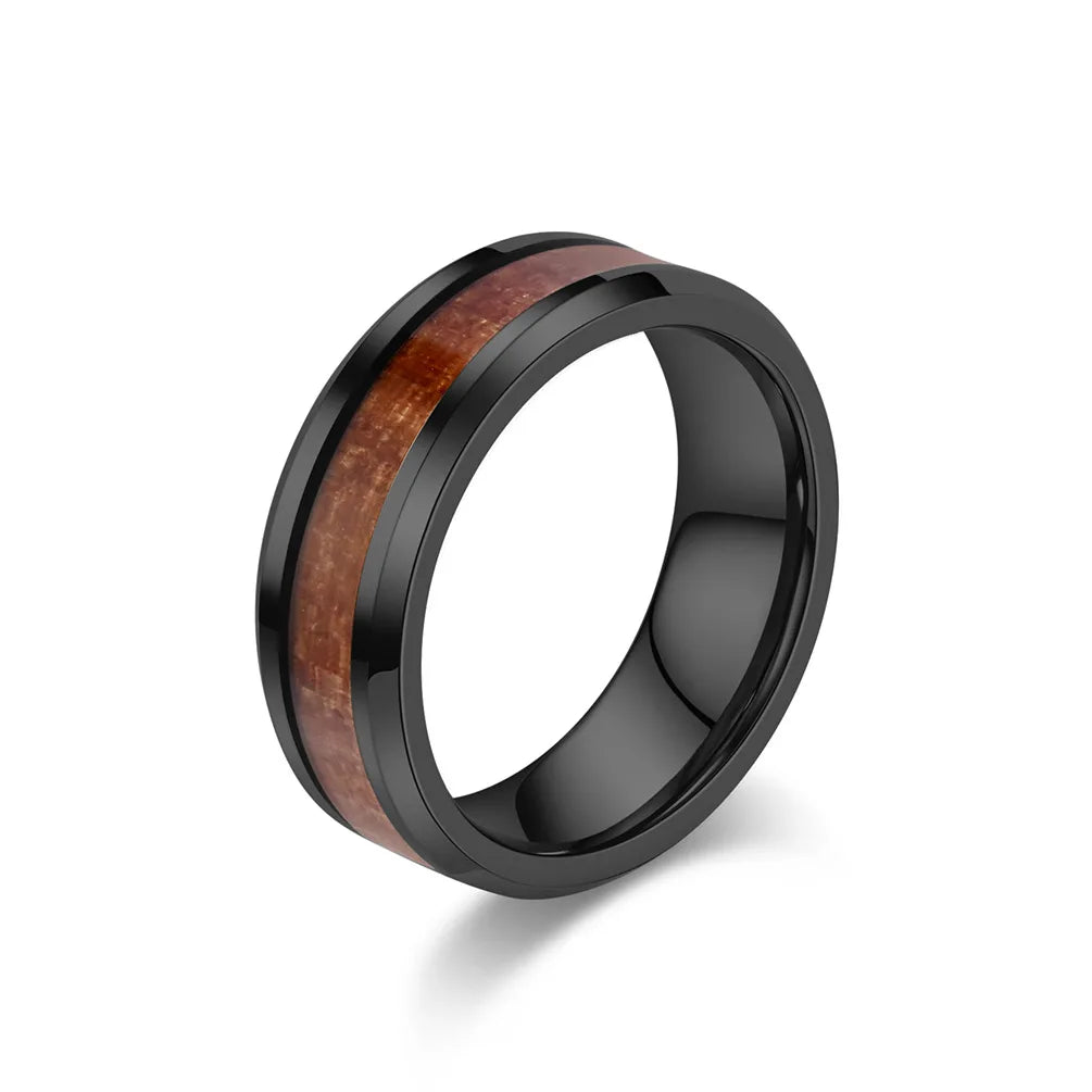Men Women Engagement Wedding Anniversary Commemorative Rings Tungsten Steel Wood Grain Veneer Ring Fashion Jewelry Accessories