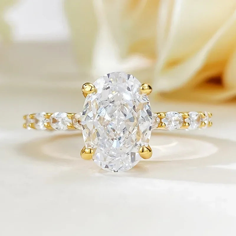 14K Gold Lab Diamond Ring 100% Real 925 Sterling Silver Engagement Wedding Band Rings for Women Bridal Promise Jewelry Gift