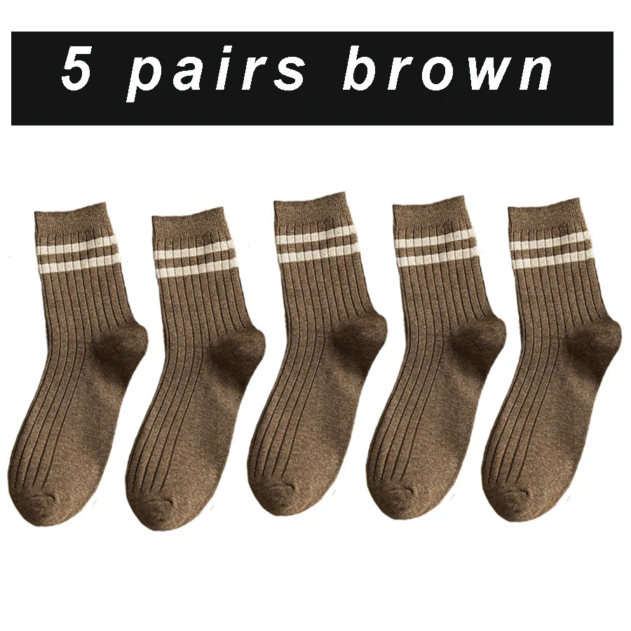 5/7 Pairs Men's New Striped Casual Breathable Socks High Quality Harajuku Retro Socks Men's Socks Autumn Winter One Size 38-44