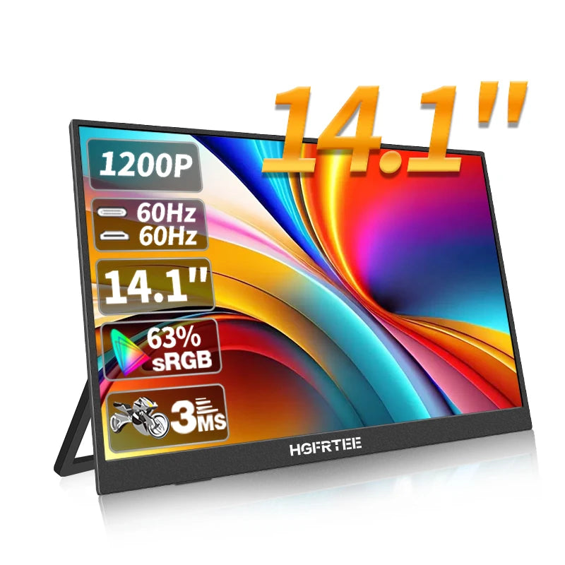 HGFRTEE 14.1inch Mobile Portable Monitor IPS Second Game Screen Extended Display for Laptop with Bracket For xbox/raspberry Pi
