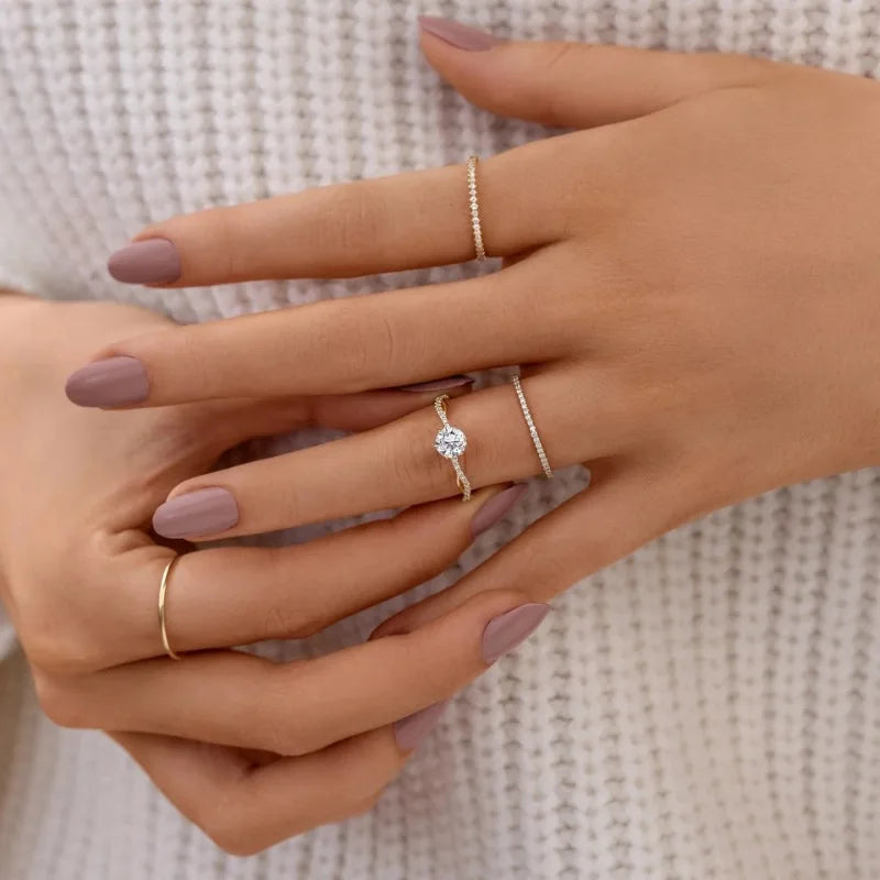 Monkton 14K Gold 925 Sterling Silver Wedding Rings for Women Classic Round Zircon Ring For Bridal Girls Party Propose Gifts