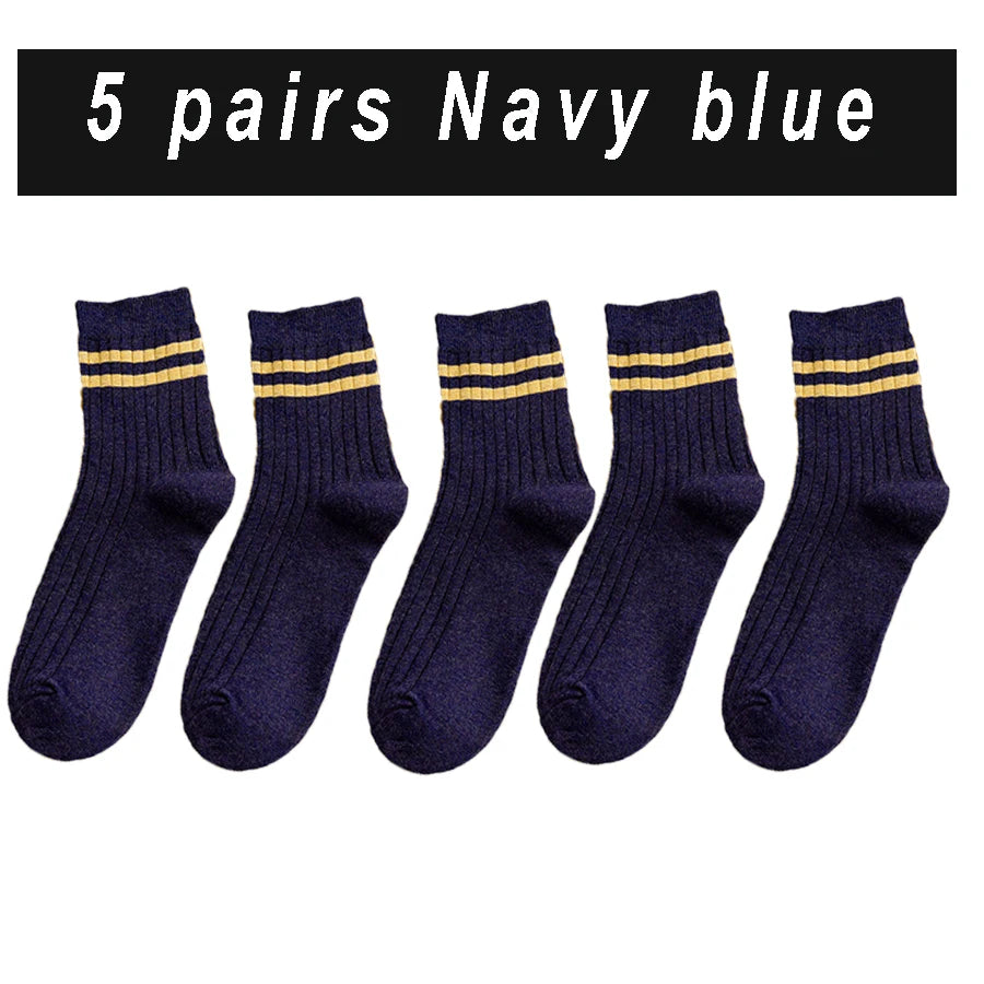 5/7 Pairs Men's New Striped Casual Breathable Socks High Quality Harajuku Retro Socks Men's Socks Autumn Winter One Size 38-44